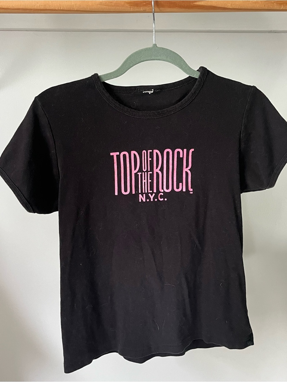 Top of the Rock N.Y.C. Black Tee with Pink Glitter Logo Size Medium